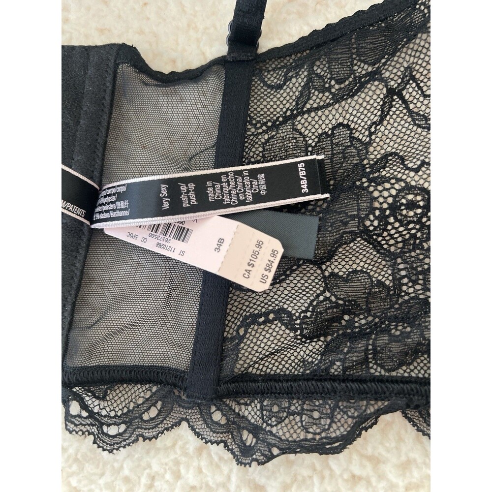 Victoria Secret Bra 34B Bombshell Push Up Red Black Plaid Shine Strap Lace Bling - Picture 7 of 7